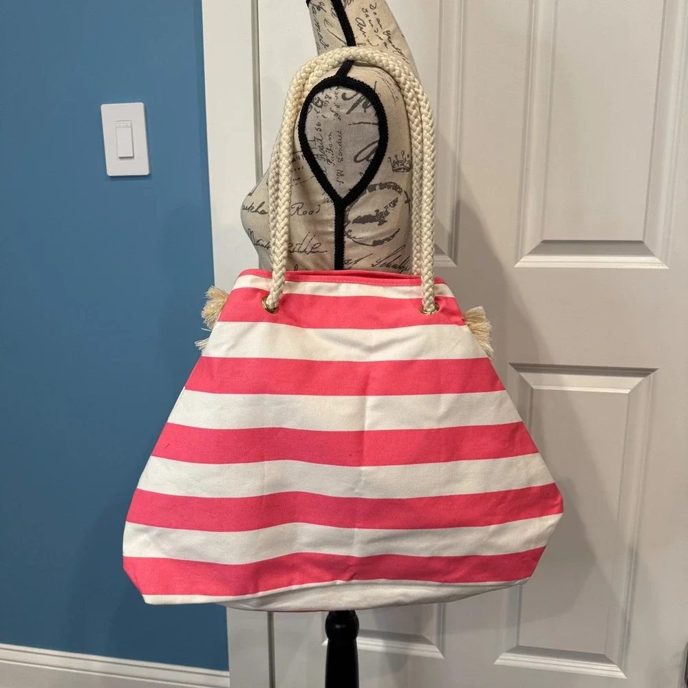 Victorias Secret Take Me To The‎ Beach Striped Rope Handle Tote Bag NEW